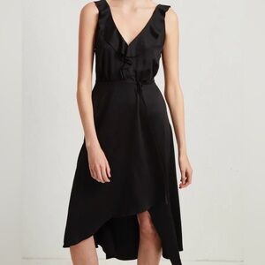 French Connection Black Ruffle V-Neck High-Low Wrap Dress